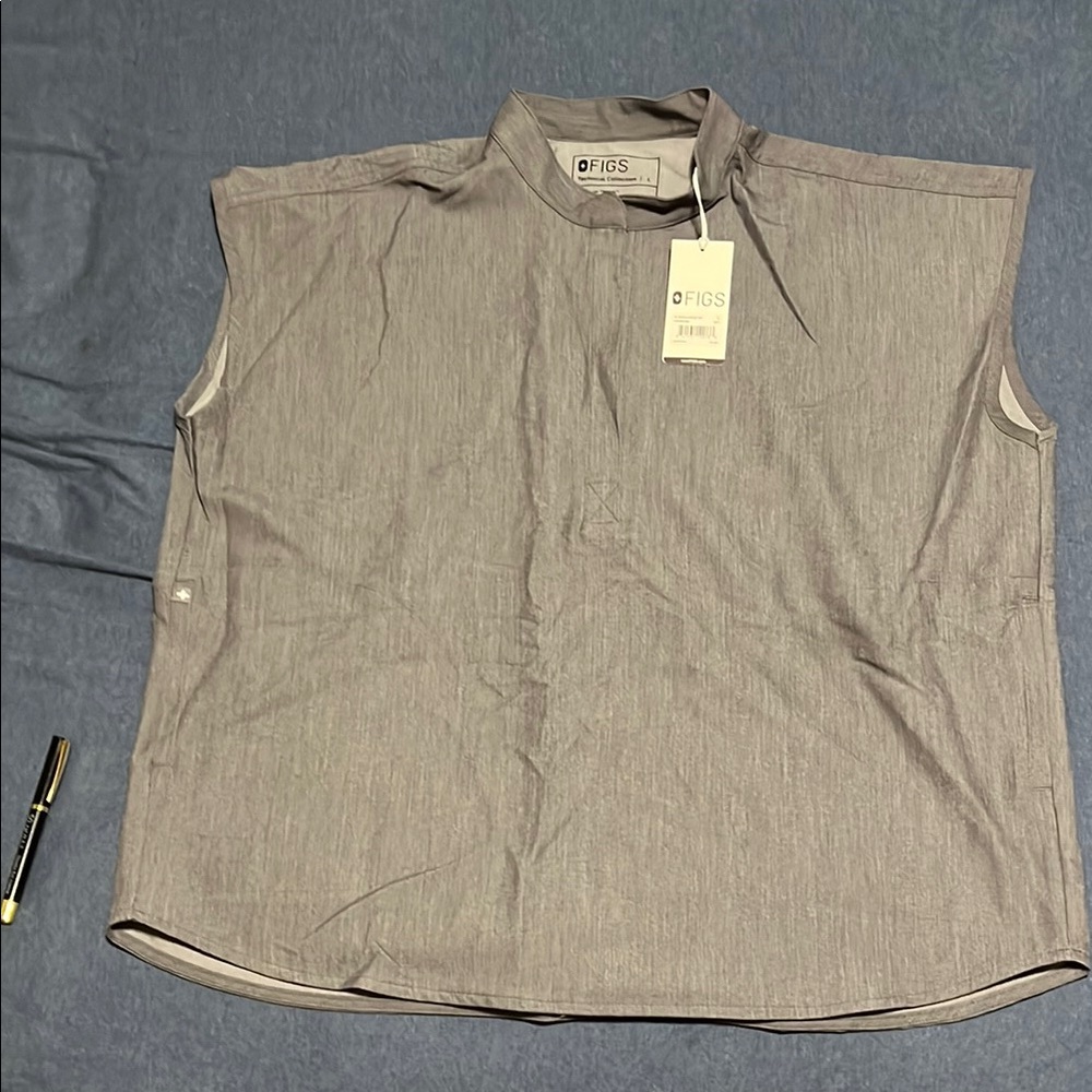 Figs Gray Tank Top with Mock Neck and Textured Fabric